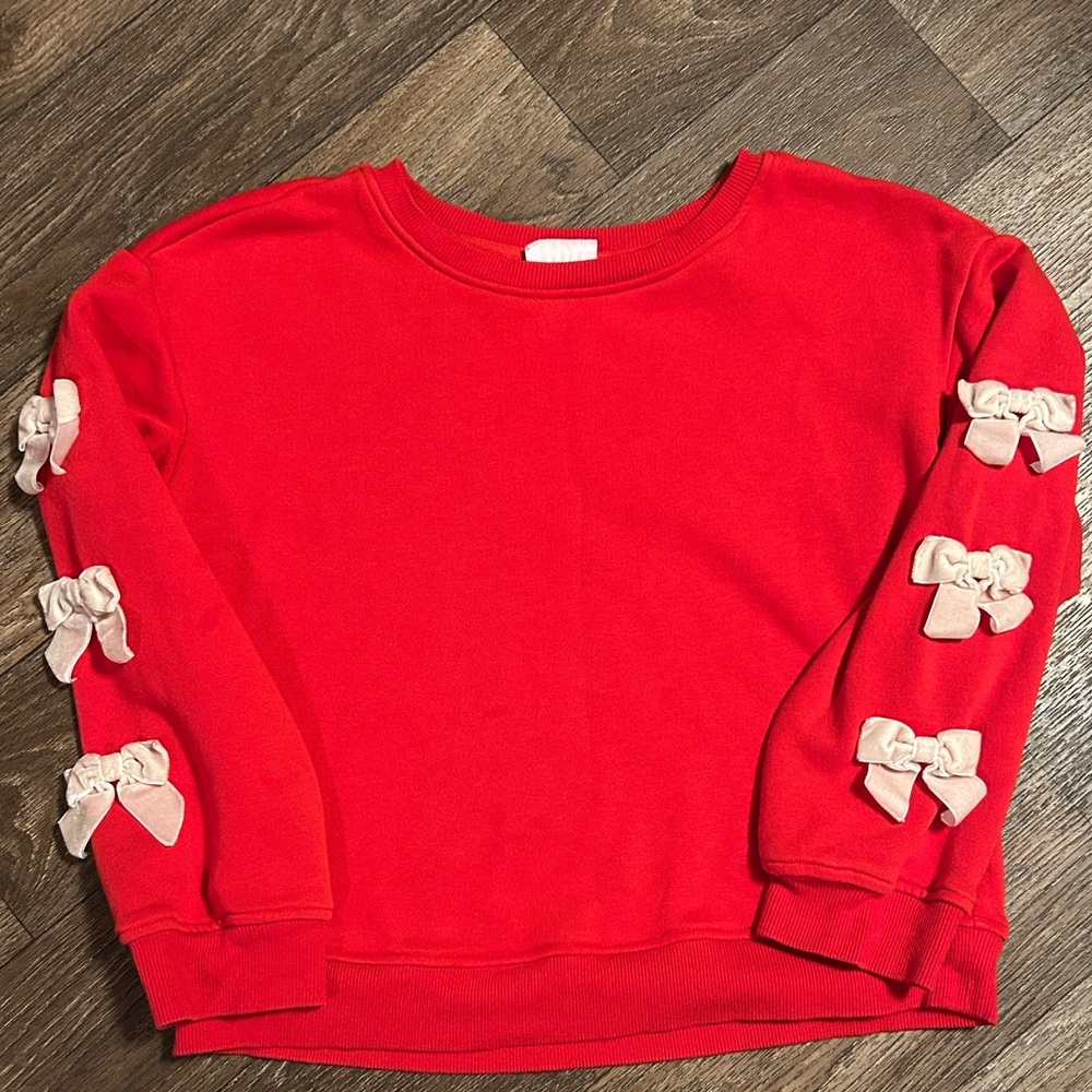Owillo Girls Red Sweatshirt with Bow Accents